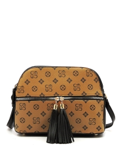 Monogrammed Multi Compartment Crossbody Bag CS2673 TAN/BLACK
